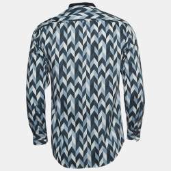 Pre Owned Emporio Armani Blue Geometric Pattern Poplin Shirt S