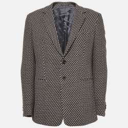 Pre Owned Emporio Armani Grey Patterned Boucle Blazer XL