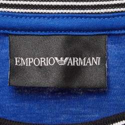 Pre Owned Emporio Armani Blue Logo Print Jersey T-Shirt XXL