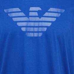 Pre Owned Emporio Armani Blue Logo Print Jersey T-Shirt XXL