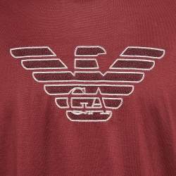 Pre Owned Emporio Armani Burgundy Logo Embroidered Jersey T-Shirt XXXL