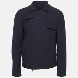 Emporio Armani Navy Blue Gabardine Zip-Up Jacket M