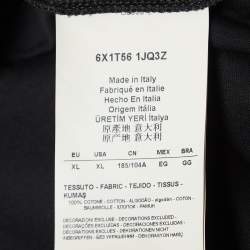 Pre Owned Emporio Armani Black Cotton Shark Applique Jersey V-Neck T-Shirt XL