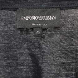 Pre Owned Emporio Armani Black Cotton Shark Applique Jersey V-Neck T-Shirt XL