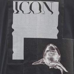 Pre Owned Emporio Armani Black Cotton Shark Applique Jersey V-Neck T-Shirt XL