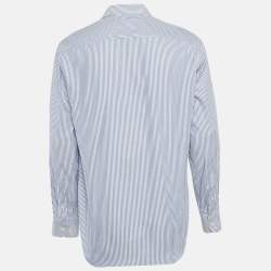 Pre Owned Emporio Armani Blue Pinstripe Cotton Modern Fit Shirt XL
