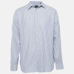 Pre Owned Emporio Armani Blue Pinstripe Cotton Modern Fit Shirt XL