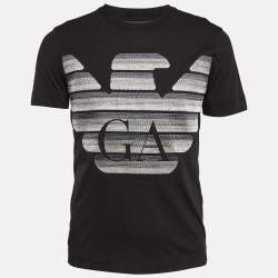 Pre Owned Emporio Armani Black Embroidered Logo Cotton Knit T-Shirt S