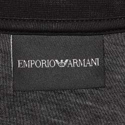 Pre Owned Emporio Armani Black Embroidered Logo Cotton Knit T-Shirt S