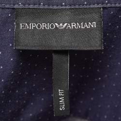 Pre Owned Emporio Armani Blue Dotted Cotton Button Up Slim Fit Shirt L
