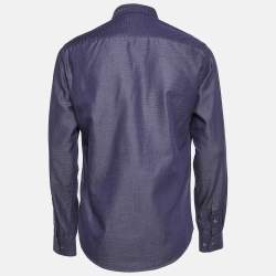 Pre Owned Emporio Armani Blue Dotted Cotton Button Up Slim Fit Shirt L