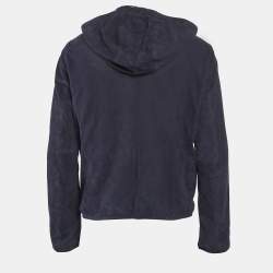 Pre Owned Emporio Armani Navy Blue Perforate Suede Hooded Jacket L