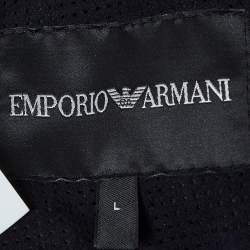 Pre Owned Emporio Armani Navy Blue Perforate Suede Hooded Jacket L