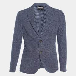 Pre Owned Emporio Armani  Blue Patterned Cotton Single Breasted Blazer S