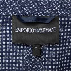 Pre Owned Emporio Armani  Blue Patterned Cotton Single Breasted Blazer S