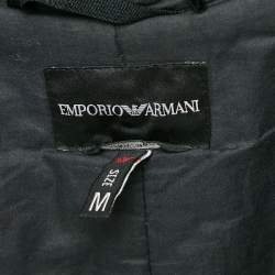 Emporio Armani Black Wool Zip-Up Hooded Long Coat M