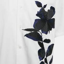 Pre Owned Emporio Armani White Floral Embroidery Lyocell Blend Oversized Shirt XXL