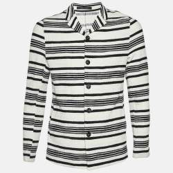 Emporio Armani Monochrome Striped Cotton Button Front Jacket L