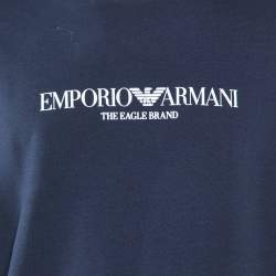 Pre Owned Emporio Armani Navy Blue Logo Print Cotton Sweatshirt L