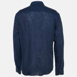 Pre Owned Emporio Armani Blue Linen Long Sleeve Shirt XL
