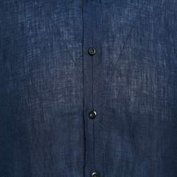 Pre Owned Emporio Armani Blue Linen Long Sleeve Shirt XL