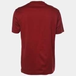 Pre Owned Emporio Armani Burgundy Jersey Signature Logo Embroidered T-Shirt XL