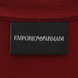 Pre Owned Emporio Armani Burgundy Jersey Signature Logo Embroidered T-Shirt XL