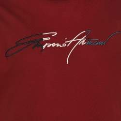 Pre Owned Emporio Armani Burgundy Jersey Signature Logo Embroidered T-Shirt XL