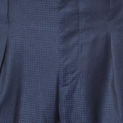 Emporio Armani Navy Blue Patterned Wool Pleated Trousers M