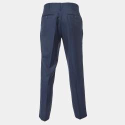 Emporio Armani Navy Blue Patterned Wool Pleated Trousers M