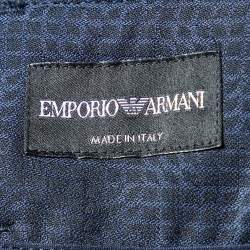 Emporio Armani Navy Blue Patterned Wool Pleated Trousers M