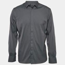 Emporio Armani Grey Stretch Cotton Long Sleeve Shirt XXXL