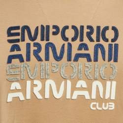Pre Owned Emporio Armani Beige Logo Applique Cotton T-Shirt XXL
