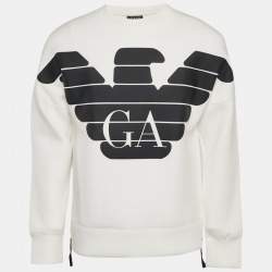 Pre Owned Emporio Armani White Logo Textured Print Jersey Sweatshirt M