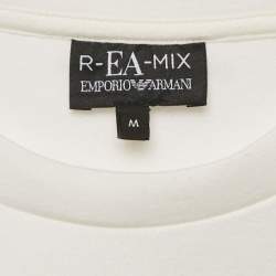 Pre Owned Emporio Armani White Logo Textured Print Jersey Sweatshirt M