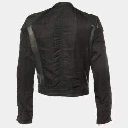 Emporio Armani Misura Black Leather & Nylon Paneled Biker Jacket M