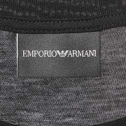 Pre Owned Emporio Armani Black Logo Print Cotton Crew Neck T-Shirt XL