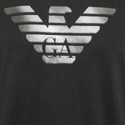 Pre Owned Emporio Armani Black Logo Print Cotton Crew Neck T-Shirt XL