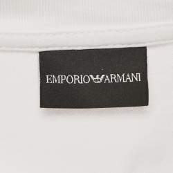 Pre Owned Emporio Armani White Logo Print Crew Neck T-Shirt L