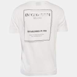 Pre Owned Emporio Armani White Logo Print Crew Neck T-Shirt L