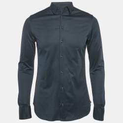 Pre Owned Emporio Armani Navy Blue Cotton Jersey Long Sleeve Shirt L