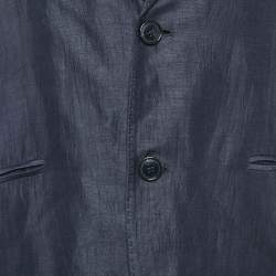 Pre Owned Emporio Armani Blue Line Blue Linen Single Breasted Blazer M