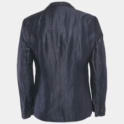 Pre Owned Emporio Armani Blue Line Blue Linen Single Breasted Blazer M
