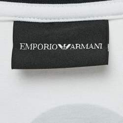 Pre Owned Emporio Armani White Logo Printed Cotton Crew Neck T-Shirt XXL