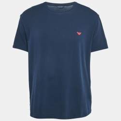 Emporio Armani Navy Blue Logo Printed Cotton Crew Neck T-Shirt XL