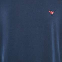 Emporio Armani Navy Blue Logo Printed Cotton Crew Neck T-Shirt XL