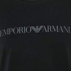 Pre Owned Emporio Armani Black Logo Print Jersey T-Shirt L