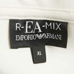 Pre Owned Emporio Armani White Eagle Logo Print Neoprene Hoodie XL