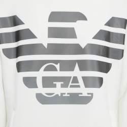 Pre Owned Emporio Armani White Eagle Logo Print Neoprene Hoodie XL