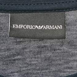 Pre Owned Emporio Armani Navy Blue Printed Cotton Crew Neck T-Shirt L